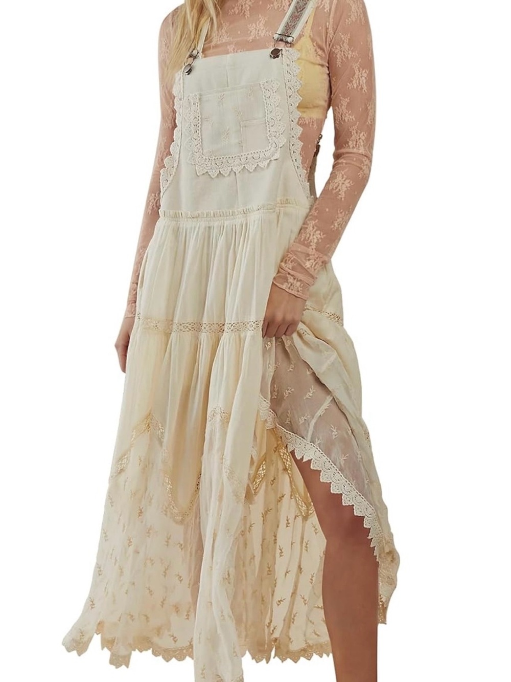 Vintage-Inspired Cream Lace High-Low Pinafore Dress